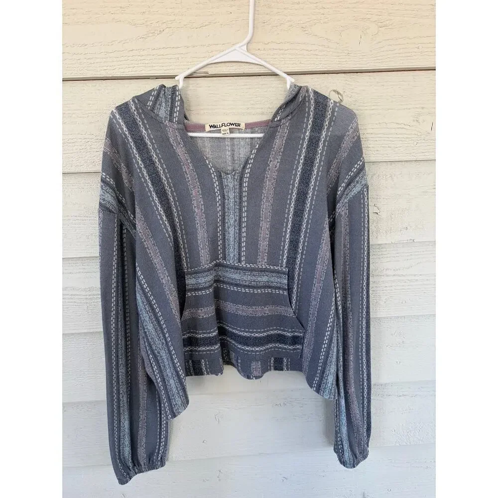 ✨ WALLFLOWER Boho Baja Hoodie Pullover – Striped Gray Mauve Blue – Size XL ✨ - Picture 2 of 5